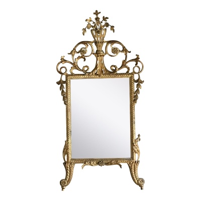 Original antique pressed brass furniture mount mirror cartouche emblem G19 